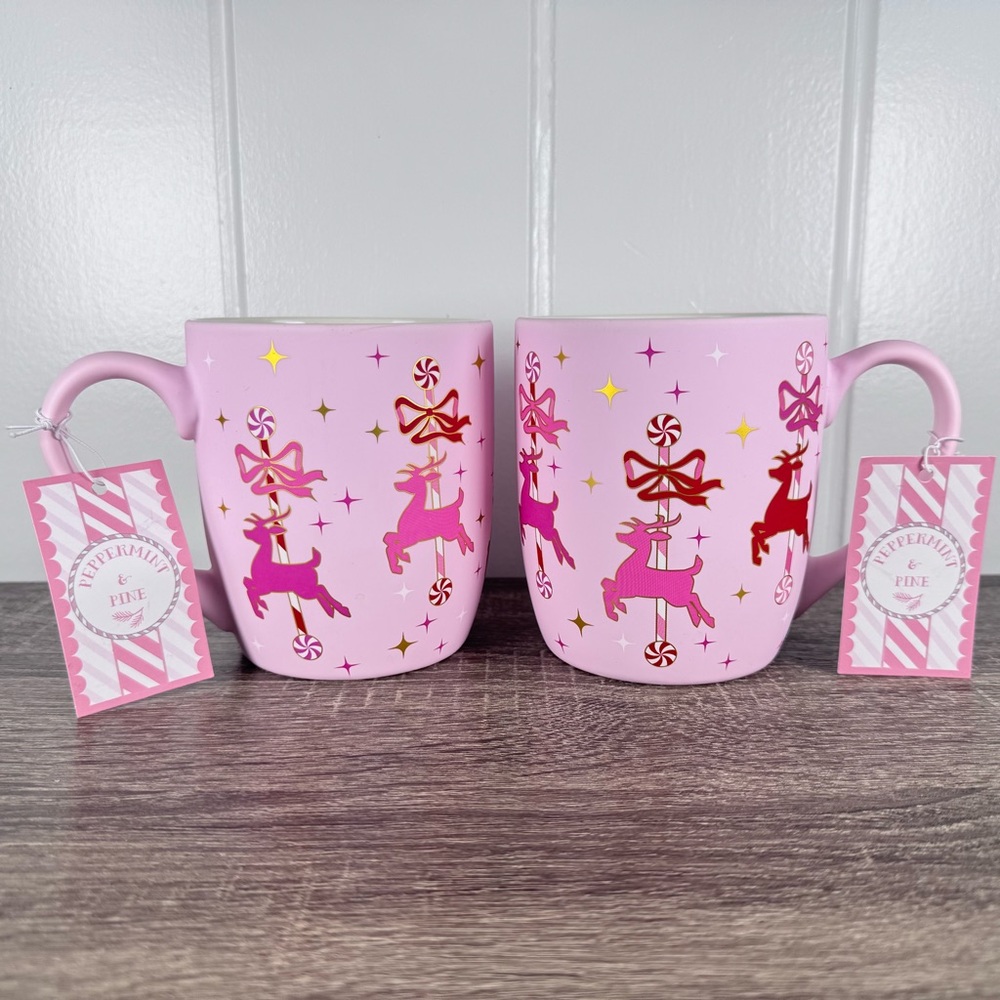 NEW Peppermint & Pine Reindeer Merry-Go-Round Christmas Mugs